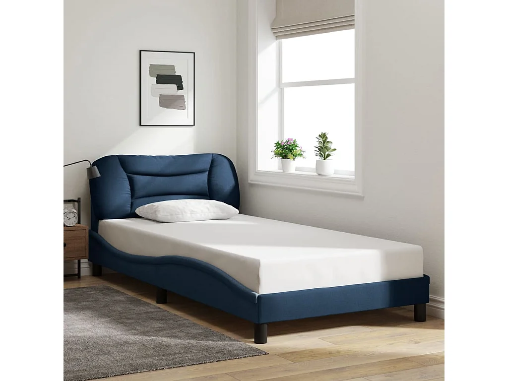 Lit simple | Lit adulte, enfant | Cadre de lit avec LED bleu 100x200 cm tissu