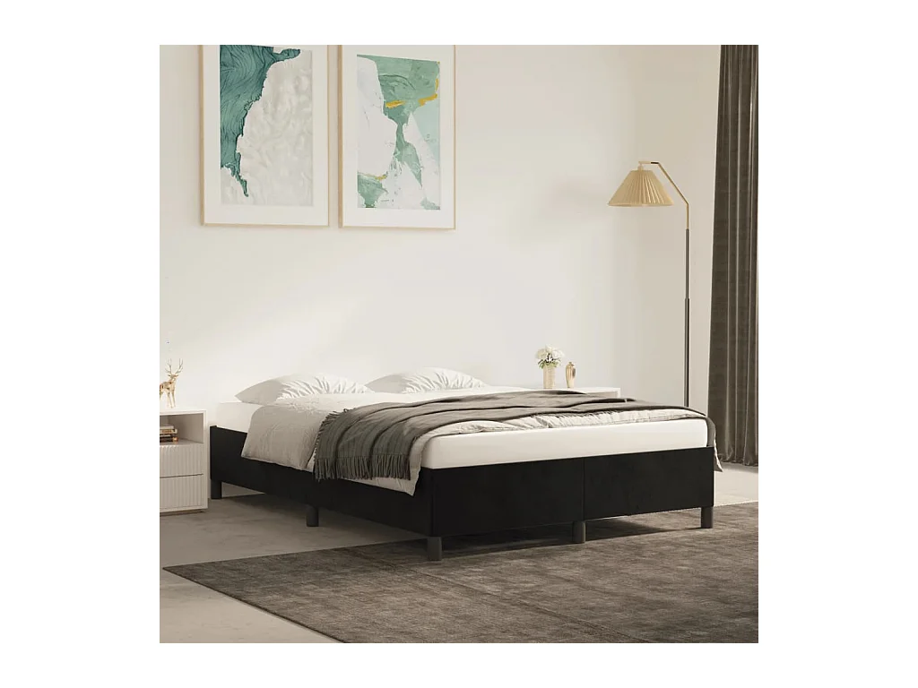 Lit double | Lit adulte | Cadre de lit noir 140x200 cm velours