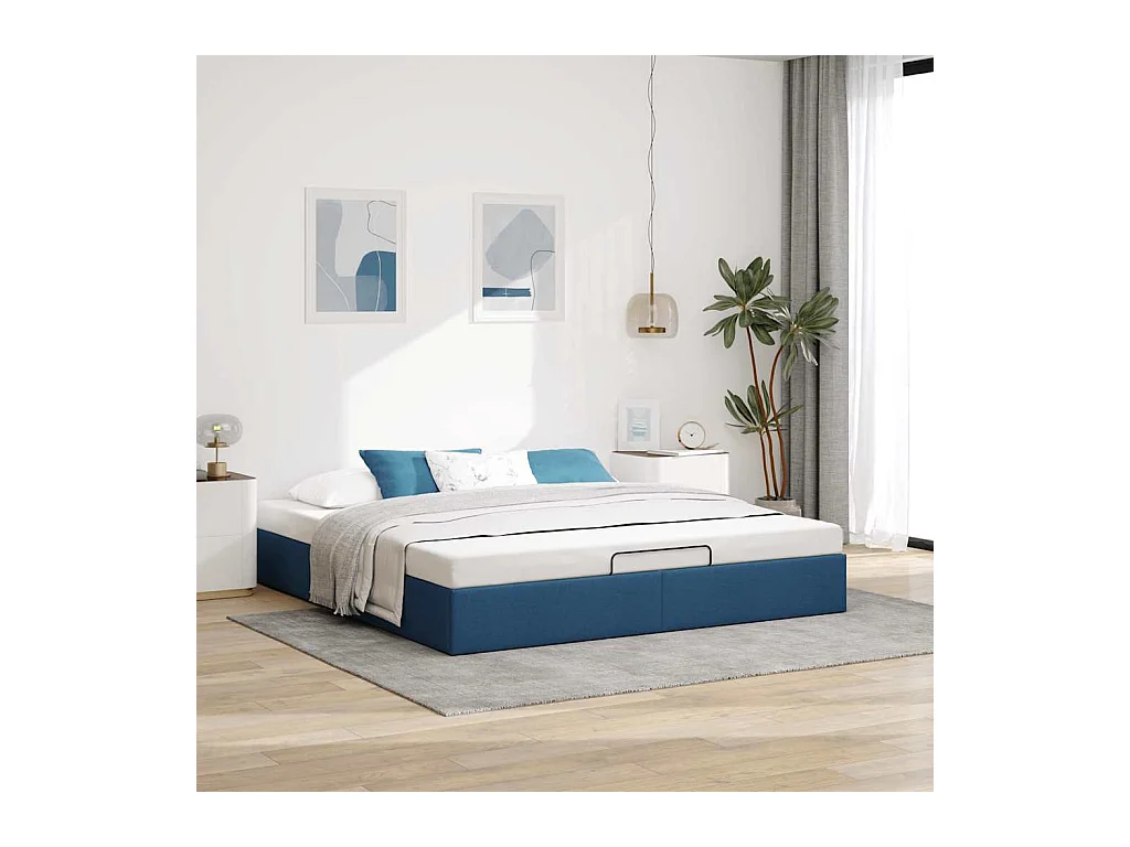 Lit double | Lit adulte | Cadre de lit ottoman bleu 160x200 cm tissu