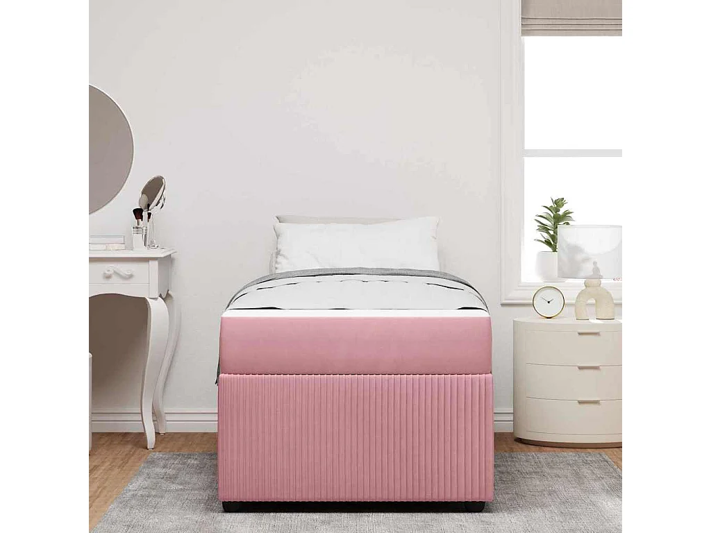 Lit simple | Lit adulte, enfant | Cadre de lit avec matelas Rose 90x190 cm Velours