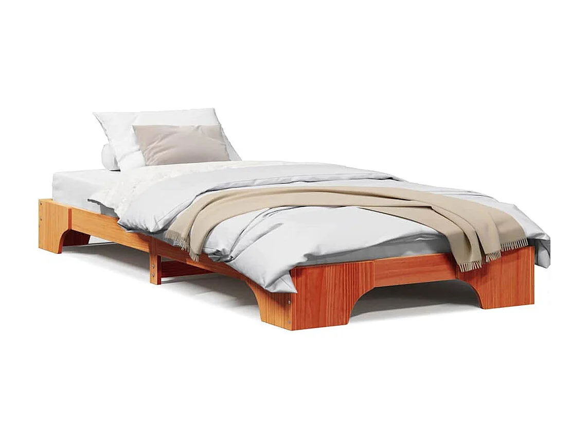 Lit simple | Lit adulte, enfant | Cadre de lit en Bois de Pin Massif Ciré Marron 75x190 cm