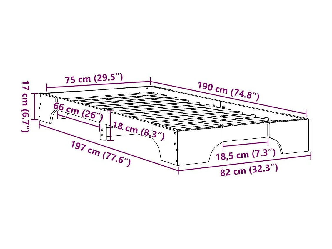 Lit simple | Lit adulte, enfant | Cadre de lit en Bois de Pin Massif Ciré Marron 75x190 cm