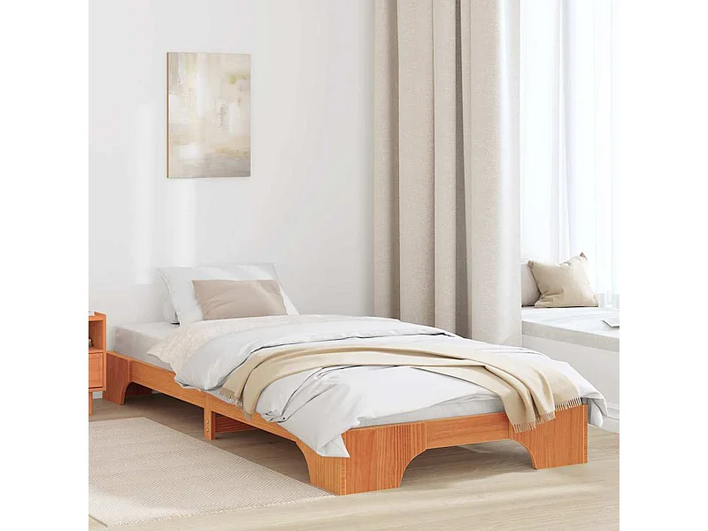 Lit simple | Lit adulte, enfant | Cadre de lit en Bois de Pin Massif Ciré Marron 75x190 cm