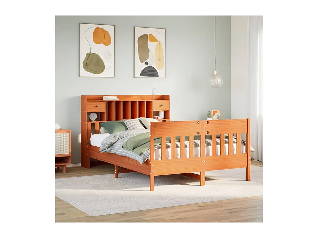 Letto per adulti | Letto matrimoniale | Giroletto senza Materasso Marrone Cera 150x200 cm Legno di Pino