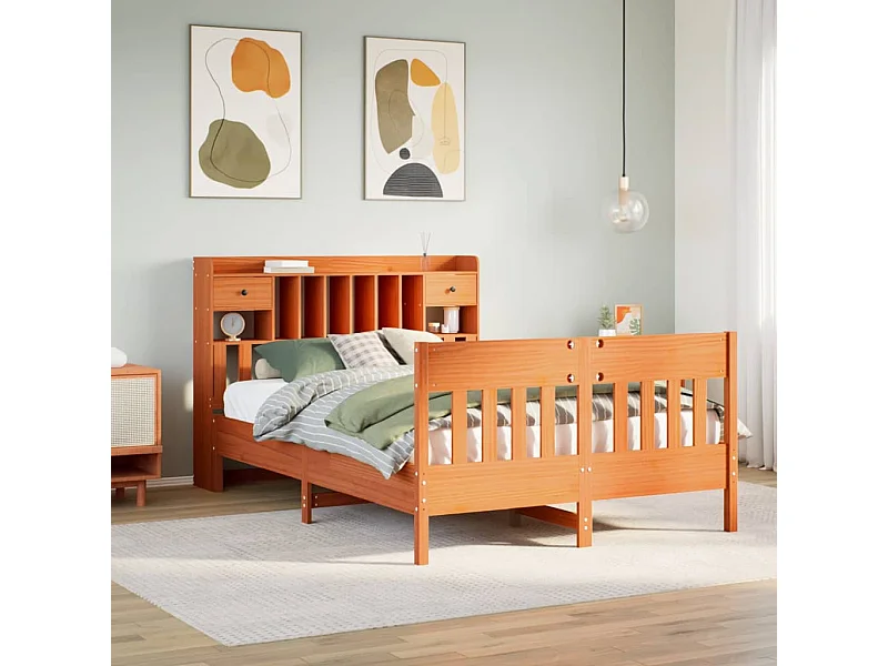 Letto per adulti | Letto matrimoniale | Giroletto senza Materasso Marrone Cera 150x200 cm Legno di Pino