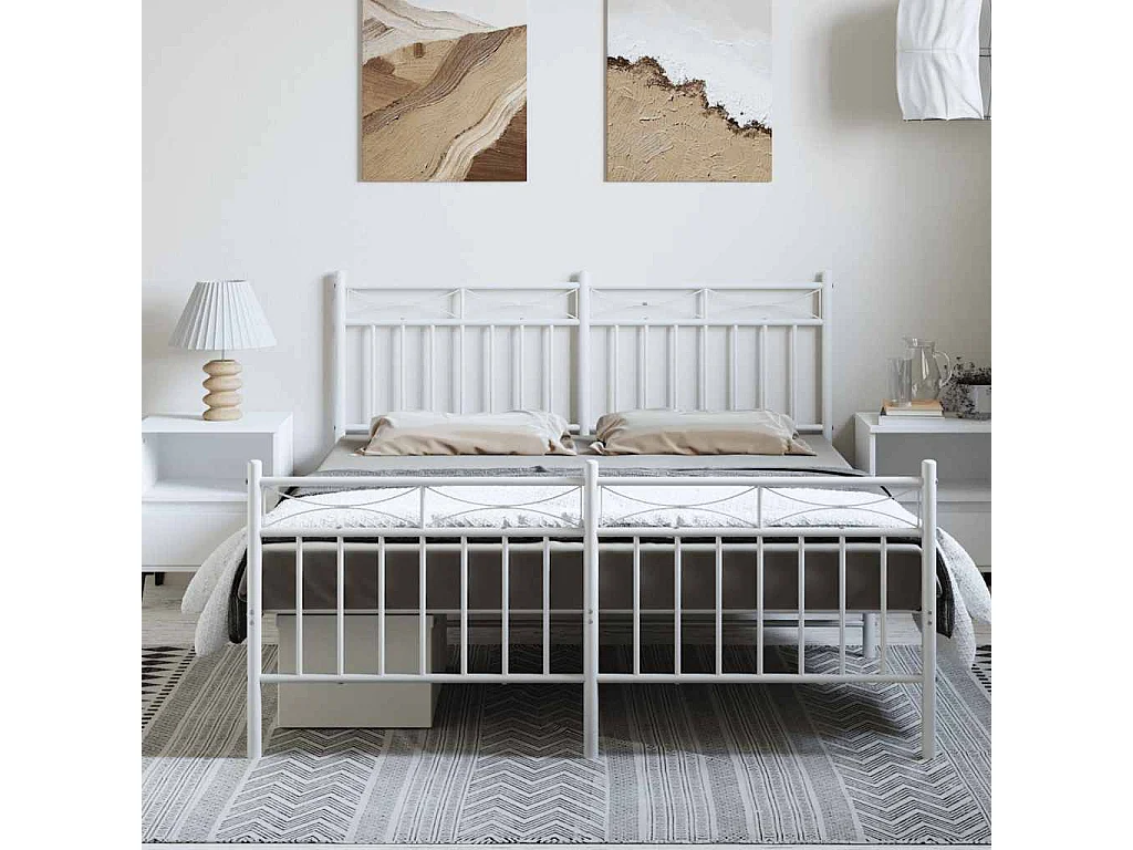 Lit double | Lit adulte | Cadre de lit métal et pied de lit blanc 150x200 cm