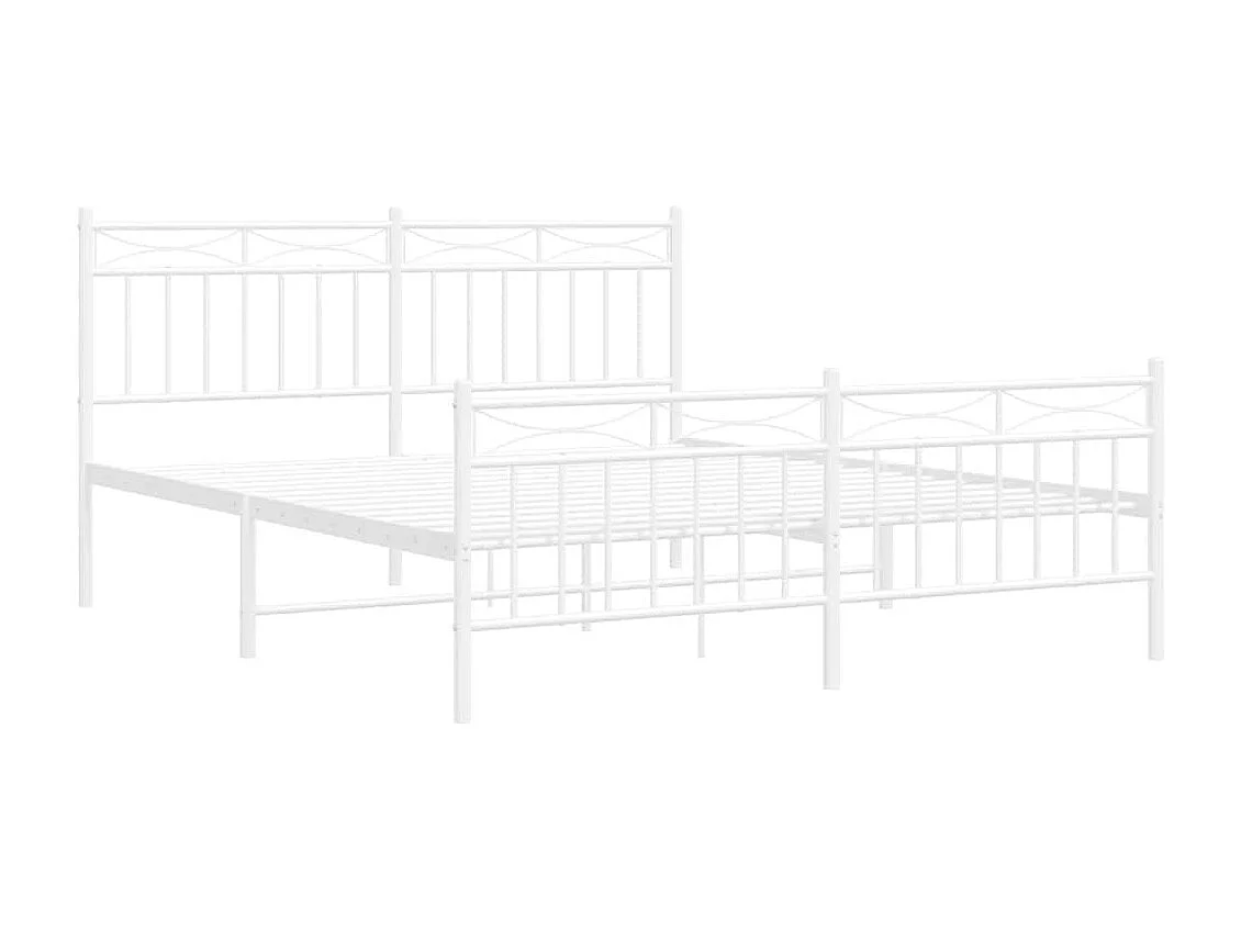Lit double | Lit adulte | Cadre de lit métal et pied de lit blanc 150x200 cm