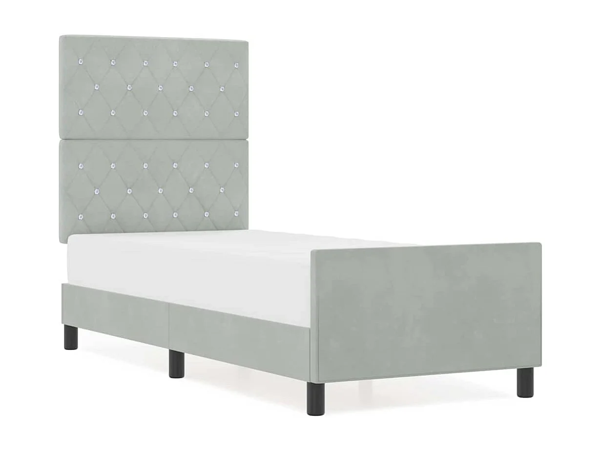 Lit simple | Lit adulte, enfant | Cadre de lit avec tête de lit Gris clair 80x200 cm Velours