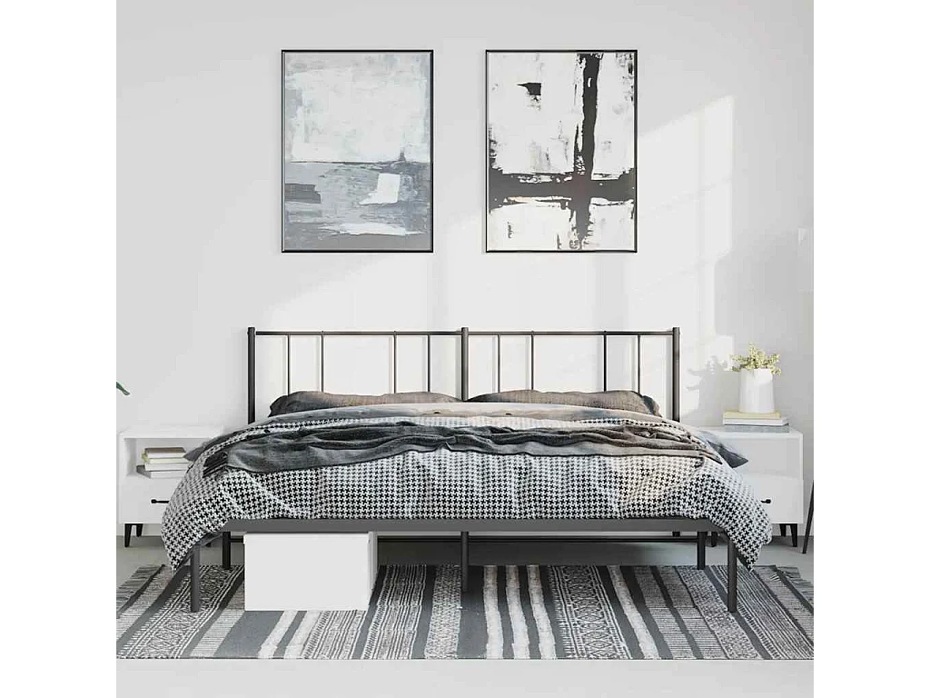 Lit double | Lit adulte | Cadre de lit métal avec tête de lit noir 183x213cm