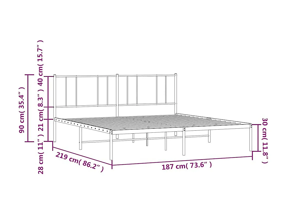 Lit double | Lit adulte | Cadre de lit métal avec tête de lit noir 183x213cm