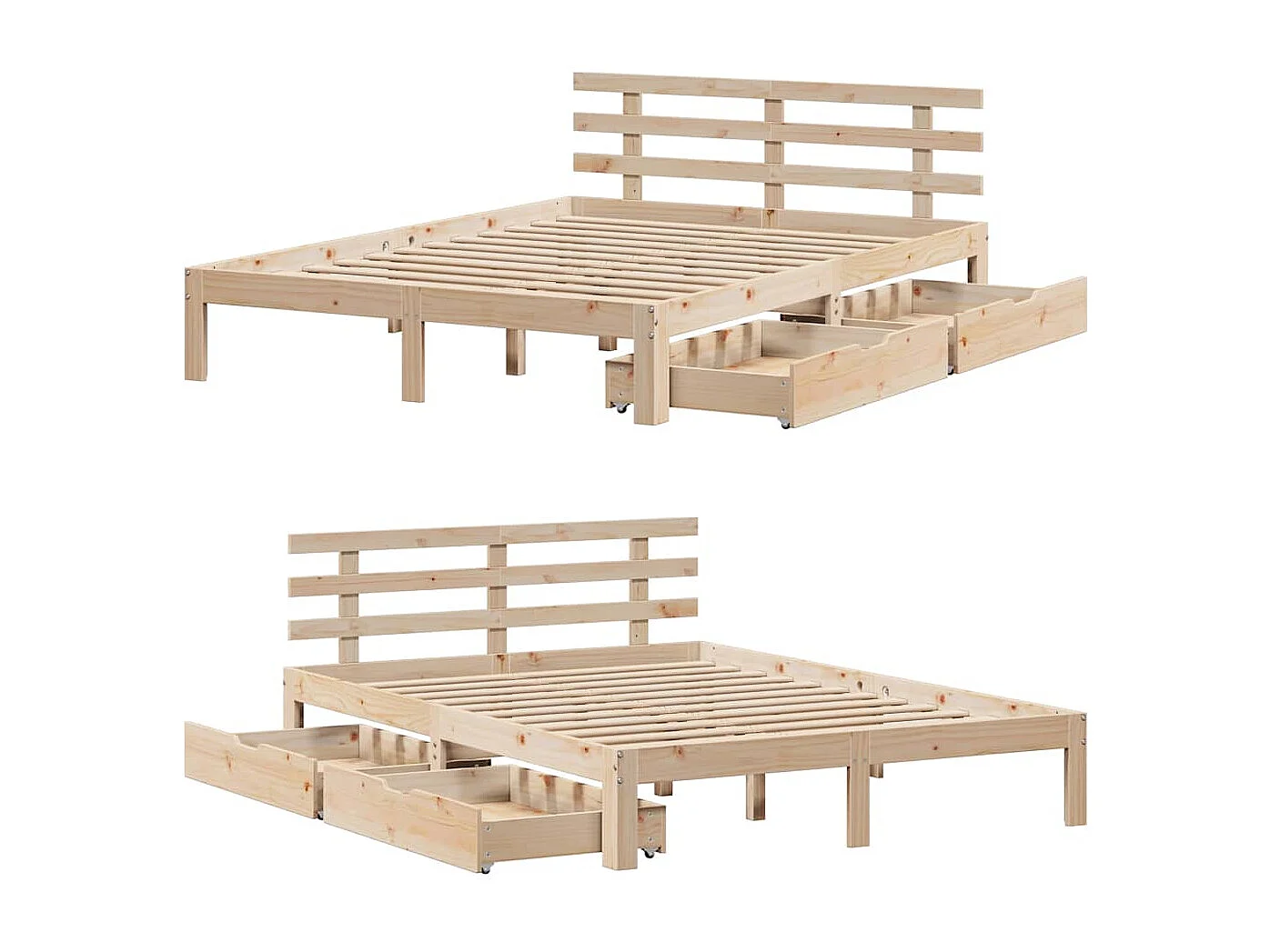 Bedframe | Tweepersoonsbed met lades massief grenenhout 150x200 cm