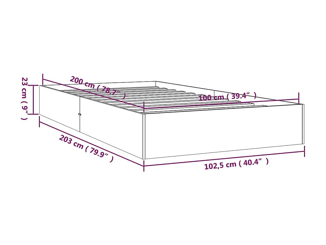 Lit simple | Lit adulte, enfant | Cadre de lit blanc bois massif 100x200 cm