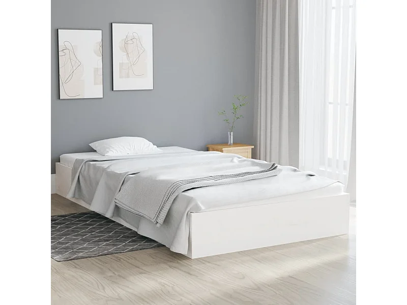 Lit simple | Lit adulte, enfant | Cadre de lit blanc bois massif 100x200 cm