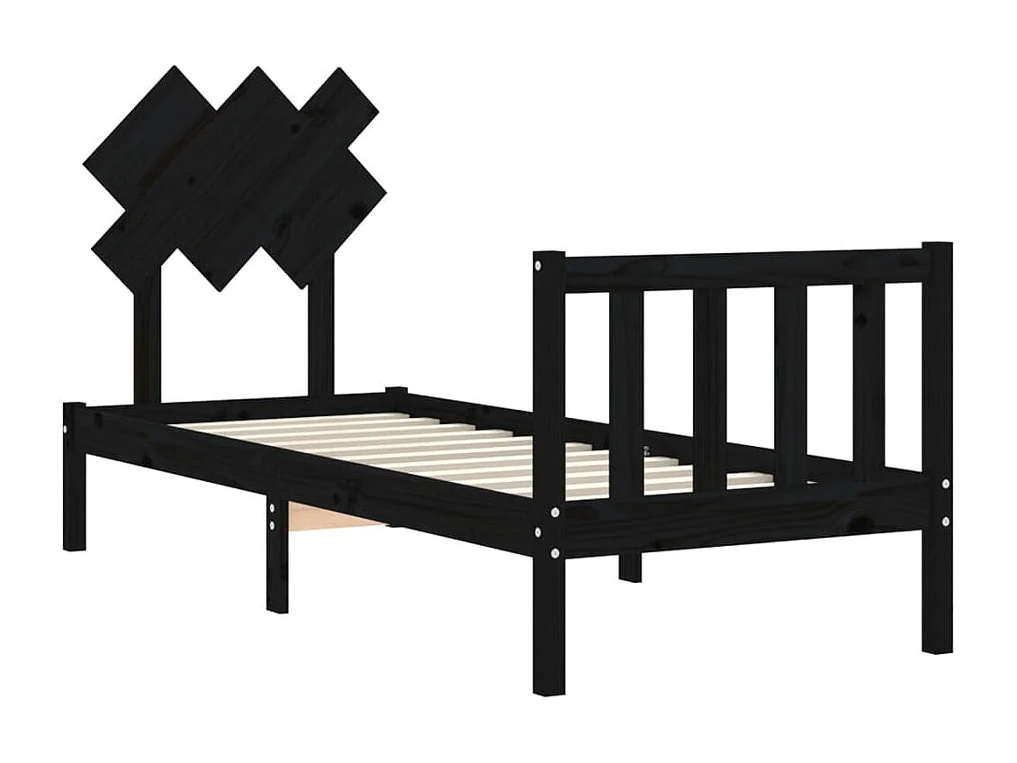 Lit simple | Lit adulte, enfant | Cadre de lit noir bois de pin massif 75x190 cm