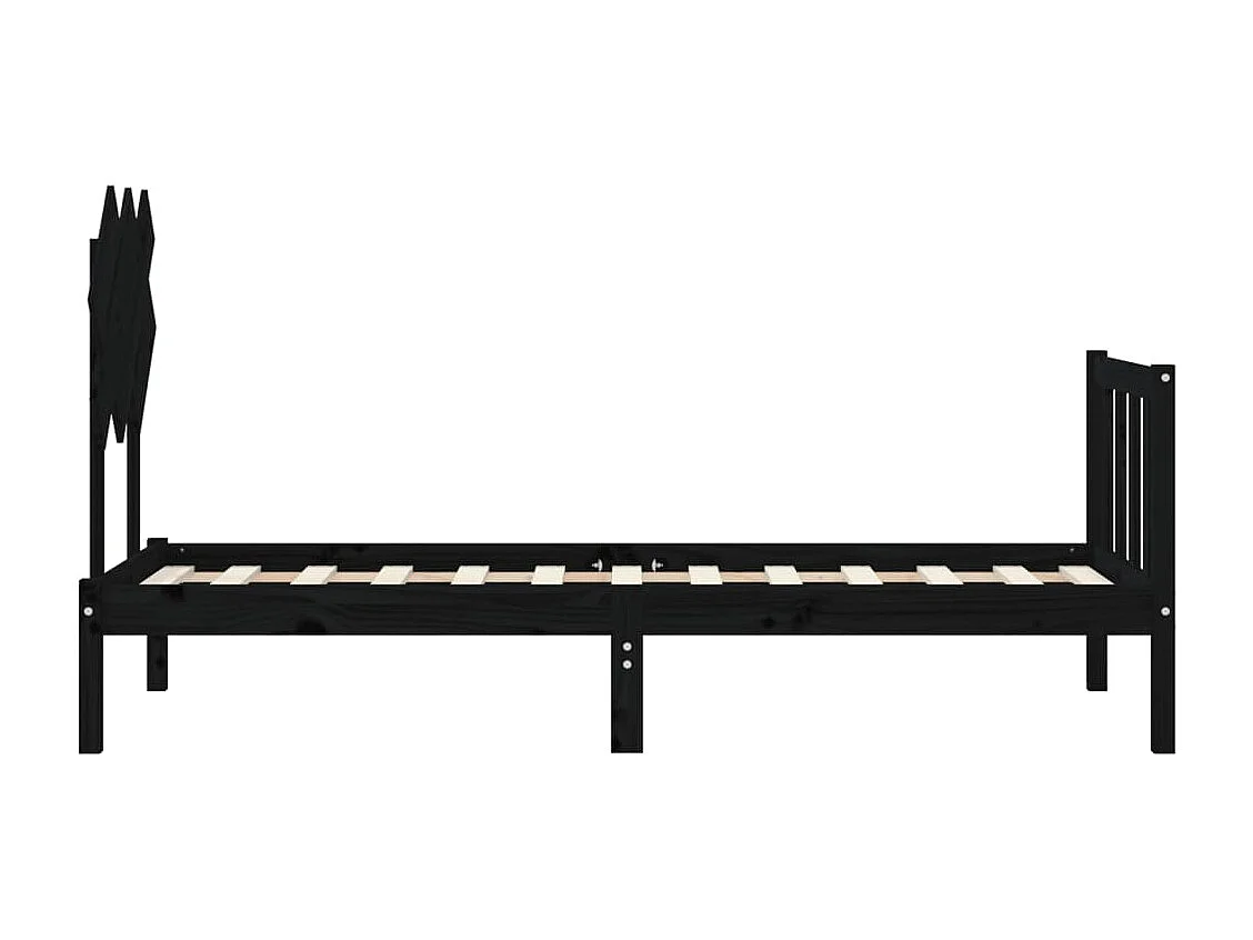 Lit simple | Lit adulte, enfant | Cadre de lit noir bois de pin massif 75x190 cm