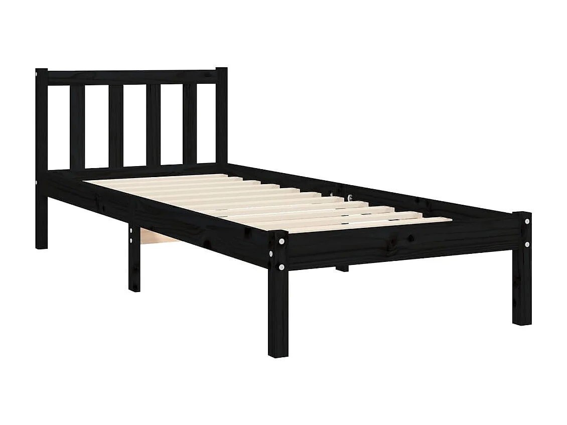 Lit simple | Lit adulte, enfant | Cadre de lit noir bois de pin massif 75x190 cm