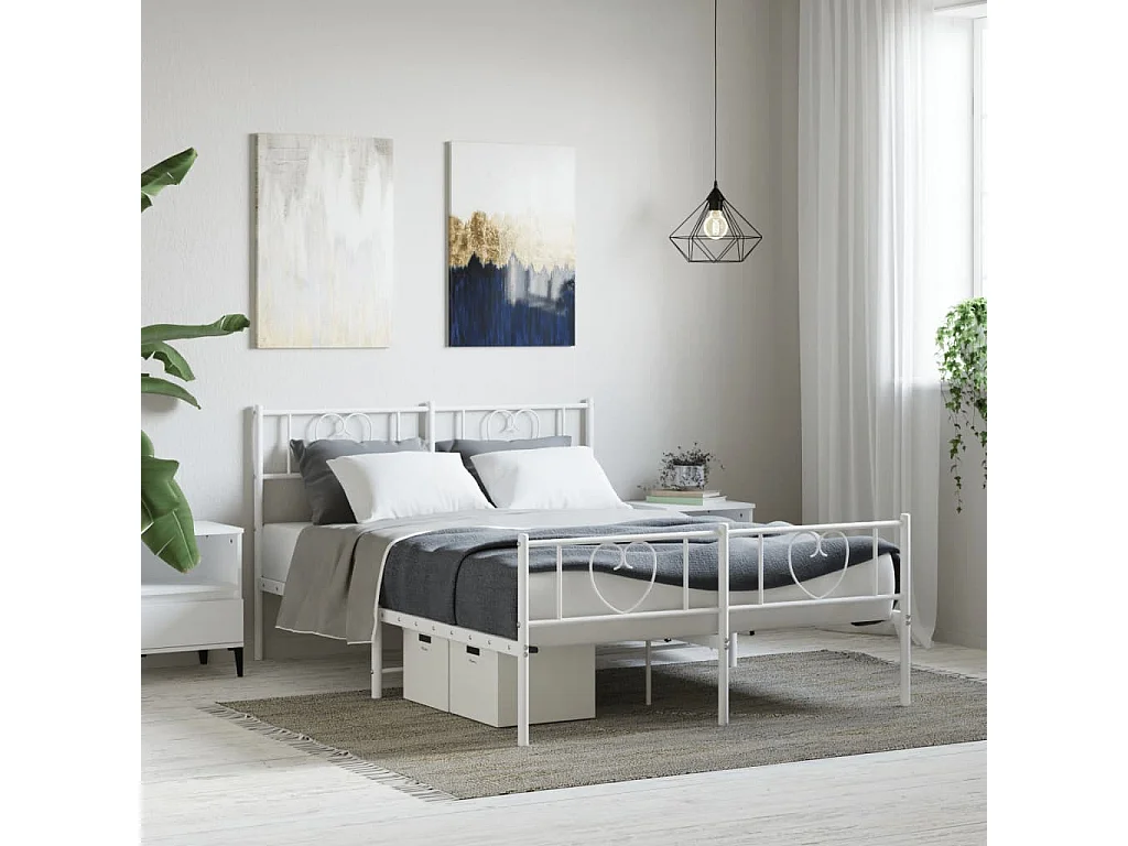Lit simple | Lit adulte, enfant | Cadre de lit métal et pied de lit blanc 120x190 cm