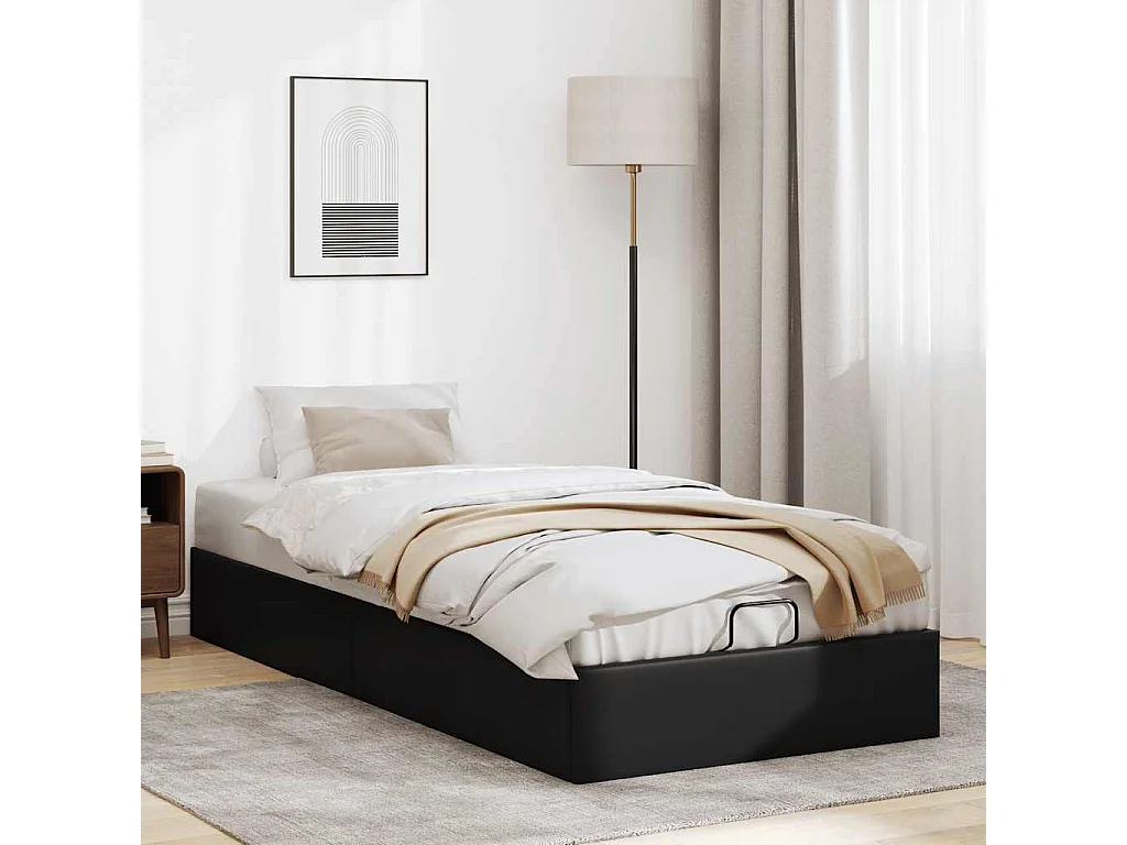 Lit simple | Lit adulte, enfant | Cadre de lit ottoman noir 90x200 cm similicuir