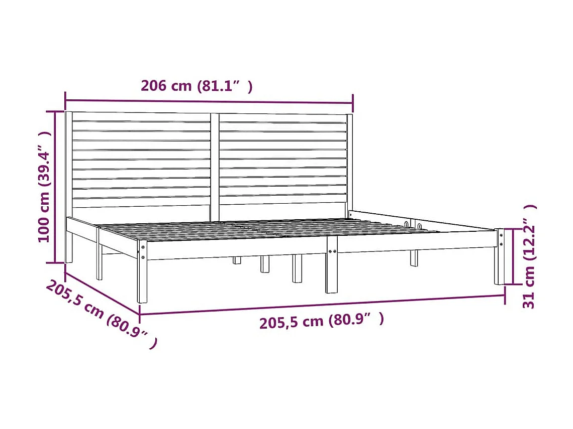 Lit double | Lit adulte | Cadre de lit blanc 200x200 cm bois massif