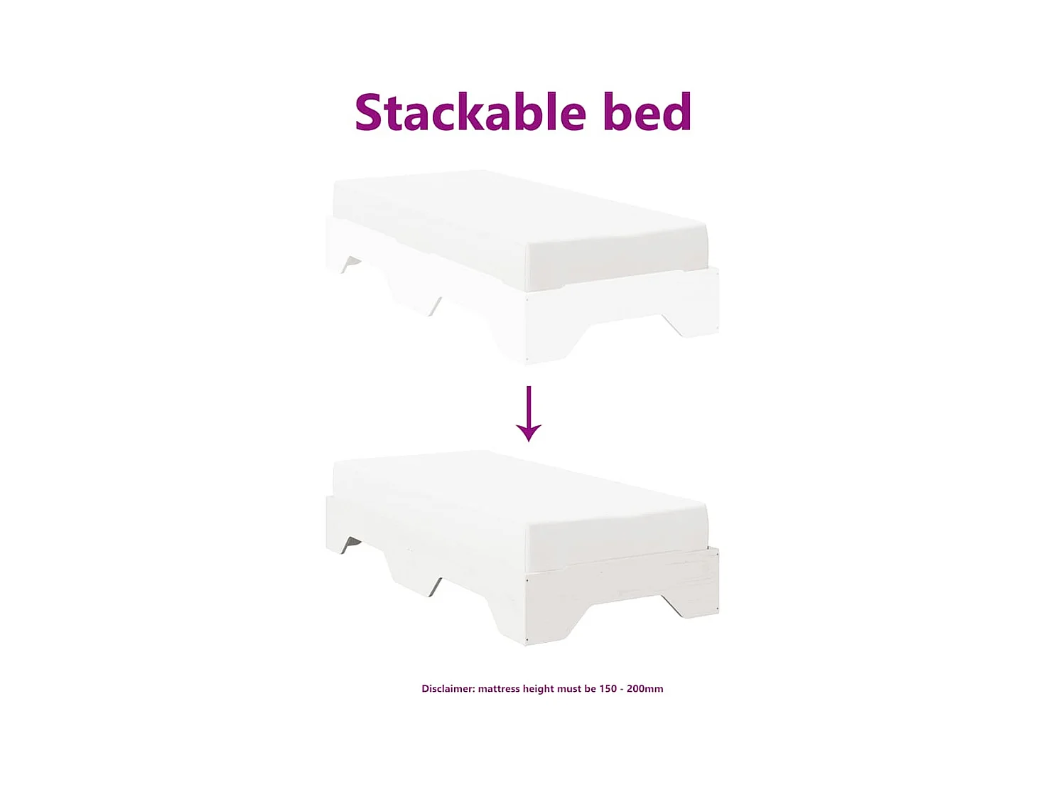 Letto per adulti | Letto singolo | Giroletto senza Materasso Impilabile Bianco 90x190 cm Legno