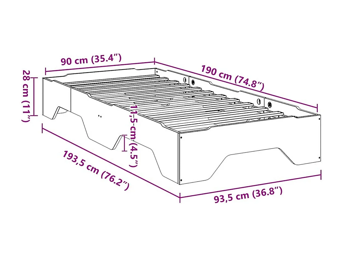 Lit simple | Lit adulte, enfant | Cadre de lit empilable blanc 90x190 cm bois massif