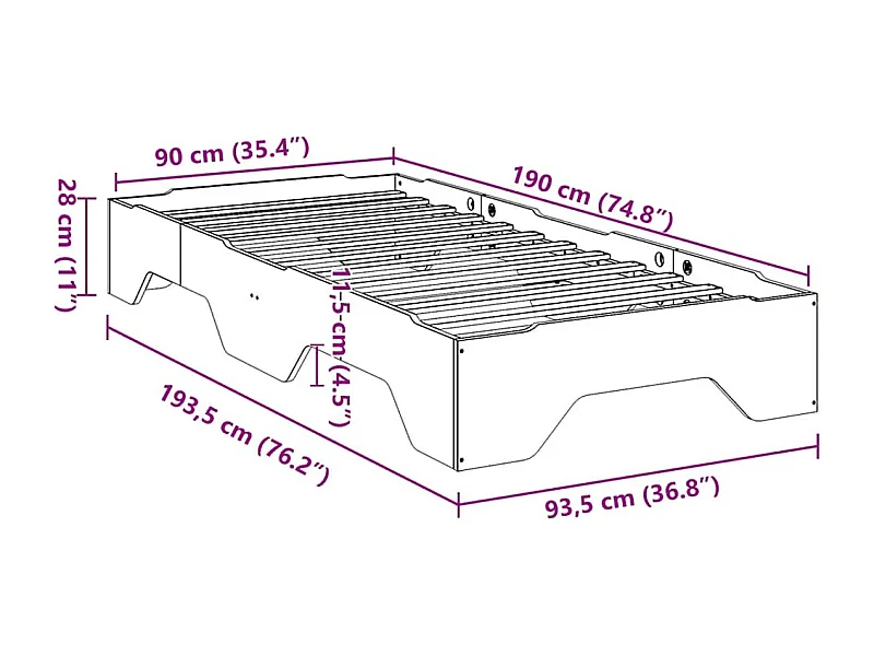 Letto per adulti | Letto singolo | Giroletto senza Materasso Impilabile Bianco 90x190 cm Legno