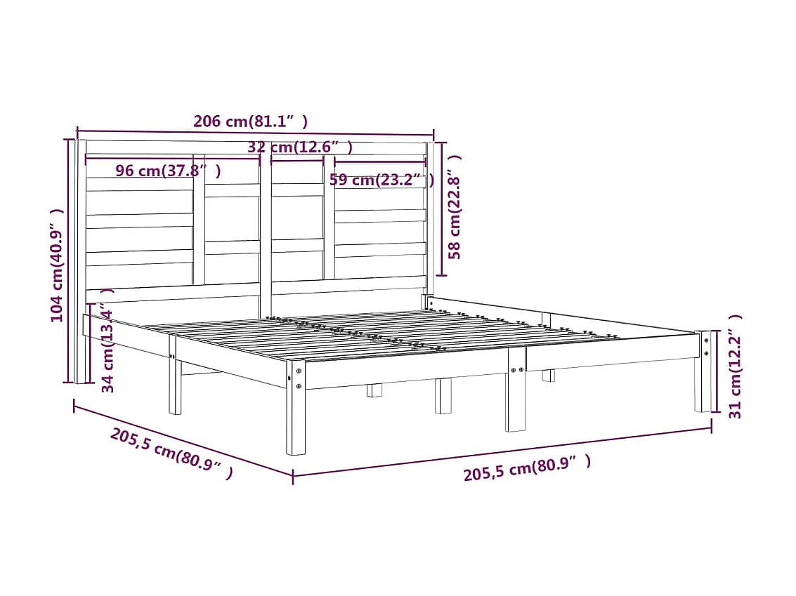 Lit double | Lit adulte | Cadre de lit noir bois massif 200x200 cm