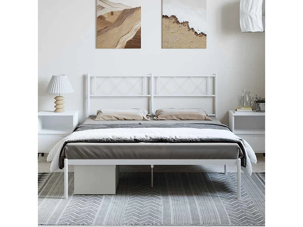Lit double | Lit adulte | Cadre de lit métal et tête de lit blanc 135x190 cm