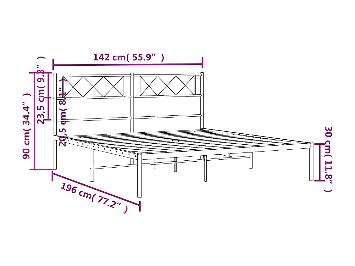 Lit double | Lit adulte | Cadre de lit métal et tête de lit blanc 135x190 cm