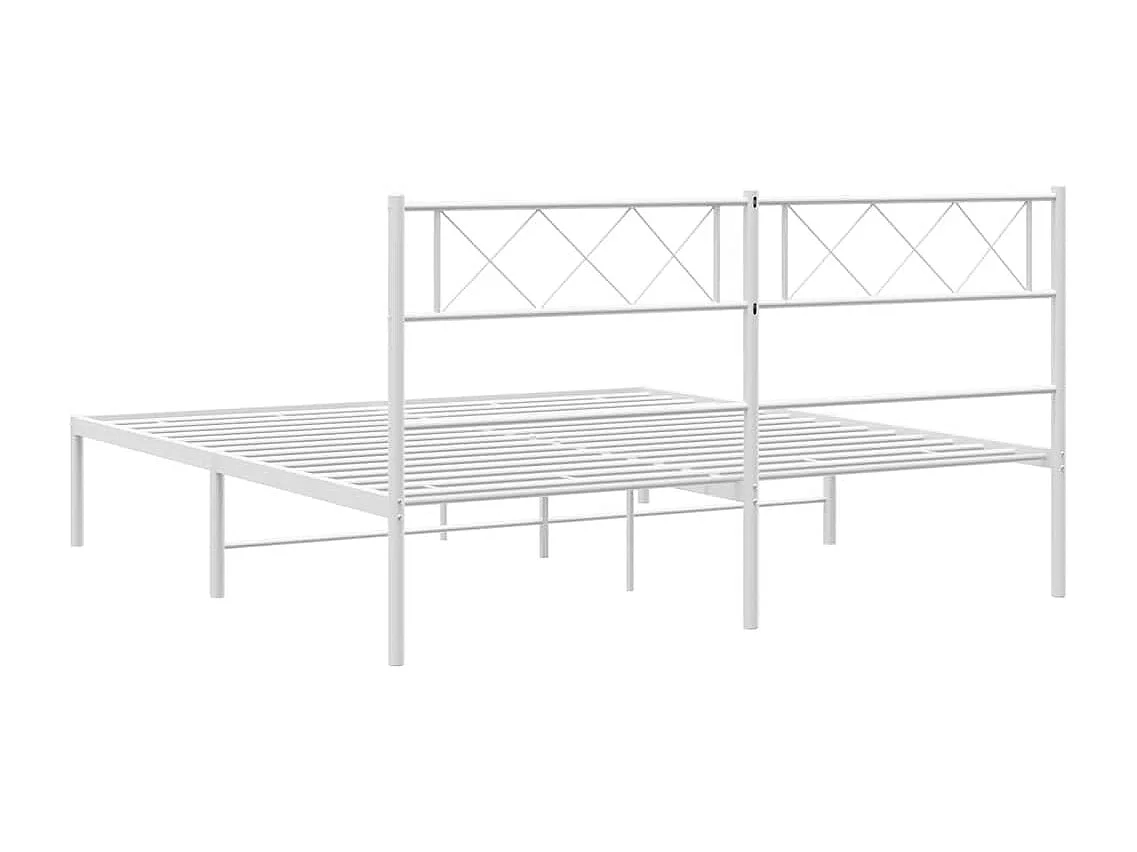Lit double | Lit adulte | Cadre de lit métal et tête de lit blanc 135x190 cm