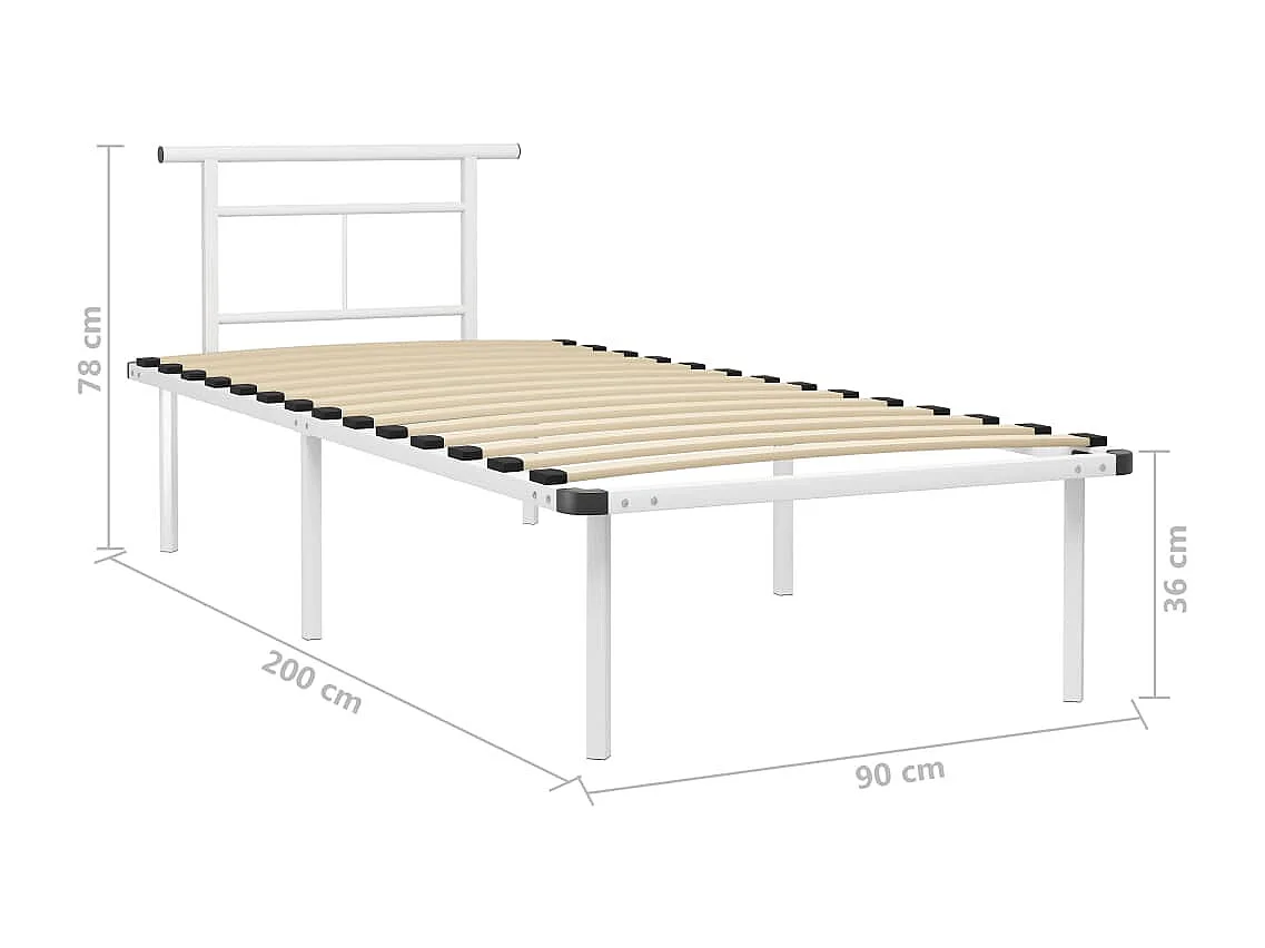 Lit simple | Lit adulte, enfant | Cadre de lit blanc métal 90x200 cm