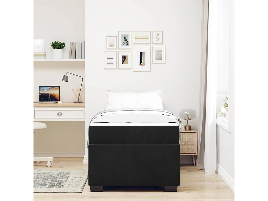 Lit simple | Lit adulte, enfant | Cadre de lit avec matelas Noir 90x190 cm Velours