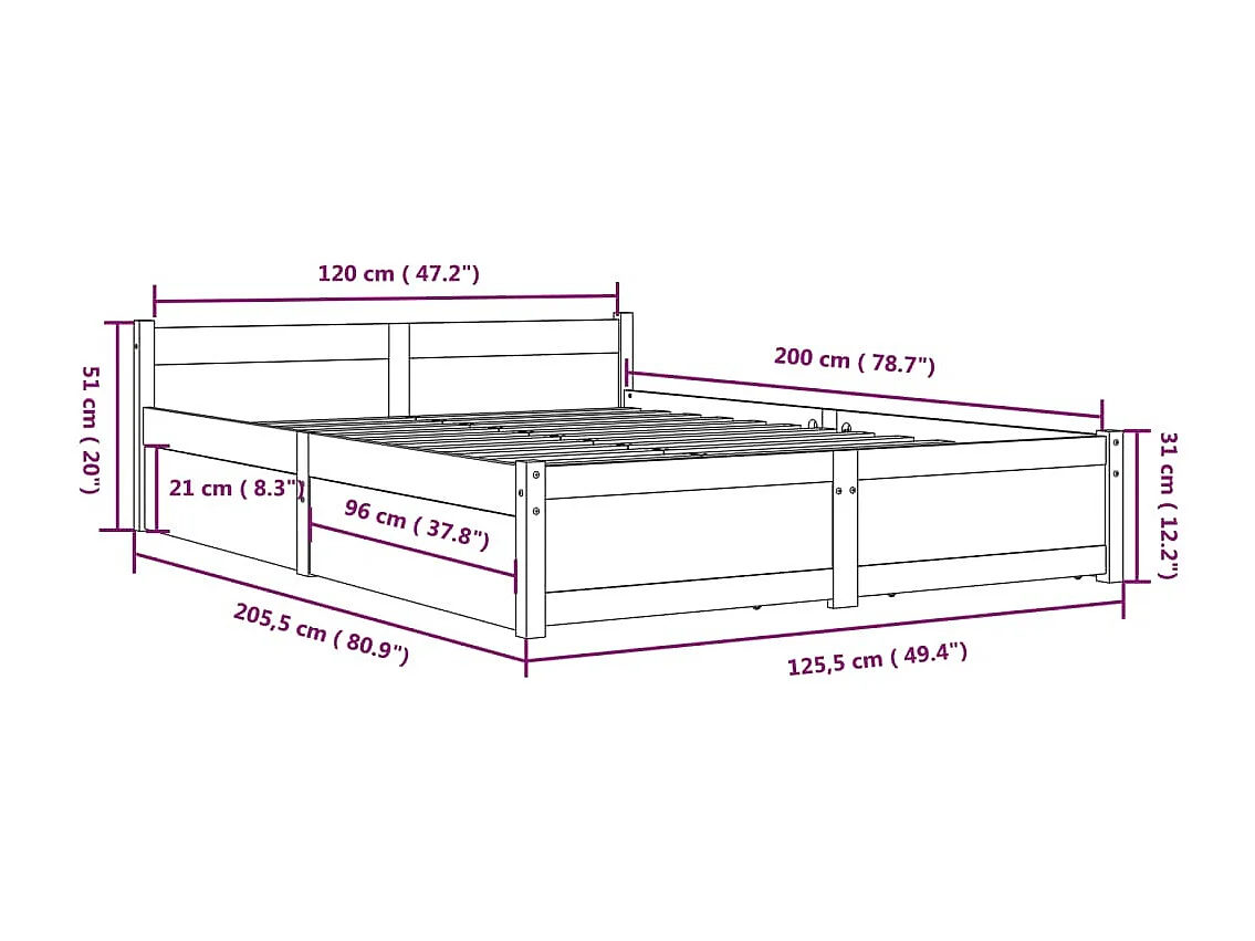 Lit simple | Lit adulte, enfant | Cadre de lit avec tiroirs 120x200 cm