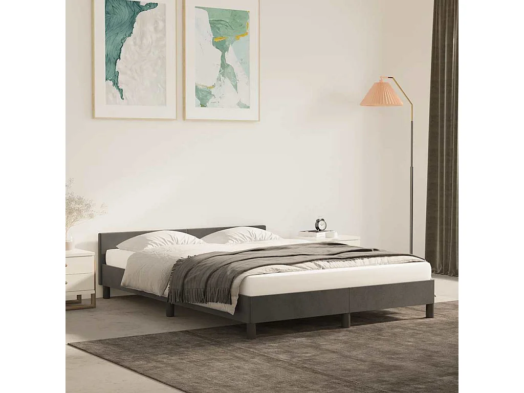 Lit double | Lit adulte | Cadre de lit gris foncé 140x200 cm velours