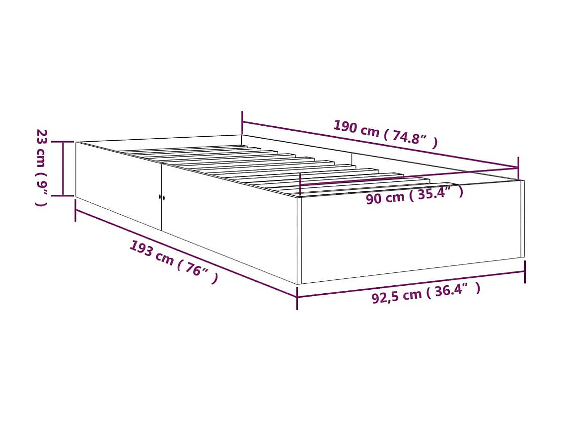 Lit simple | Lit adulte, enfant | Cadre de lit bois massif 90x190 cm