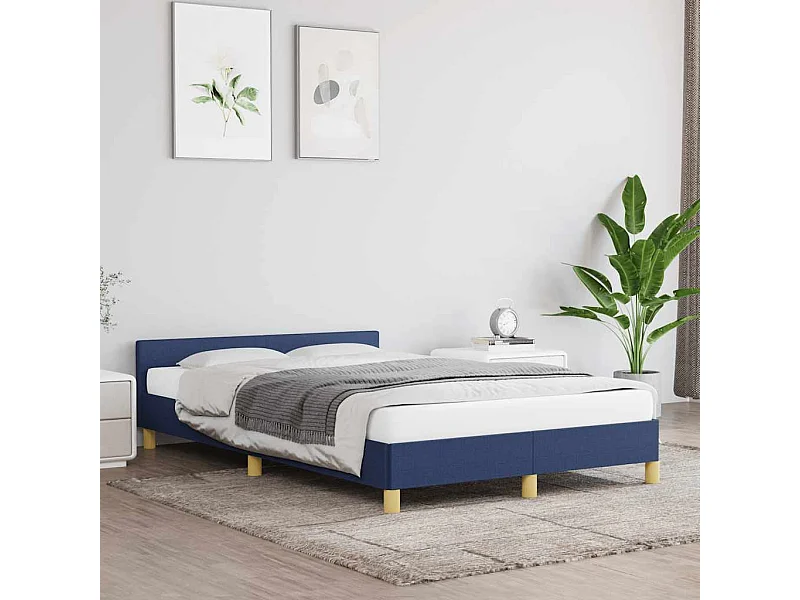 Lit simple | Lit adulte, enfant | Cadre de lit avec tête de lit bleu 120x200cm tissu