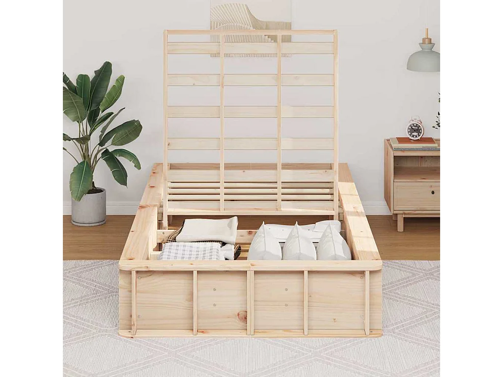 Lit simple | Lit adulte, enfant | Cadre de lit avec stockage Marron 100x200 cm bois