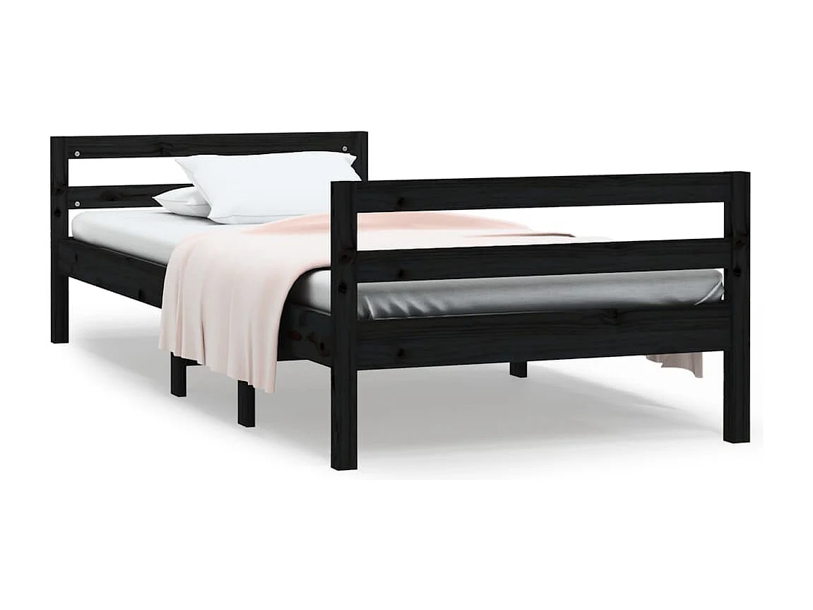 Bedframe | Eenpersoonsbed 75x190 cm massief grenenhout zwart