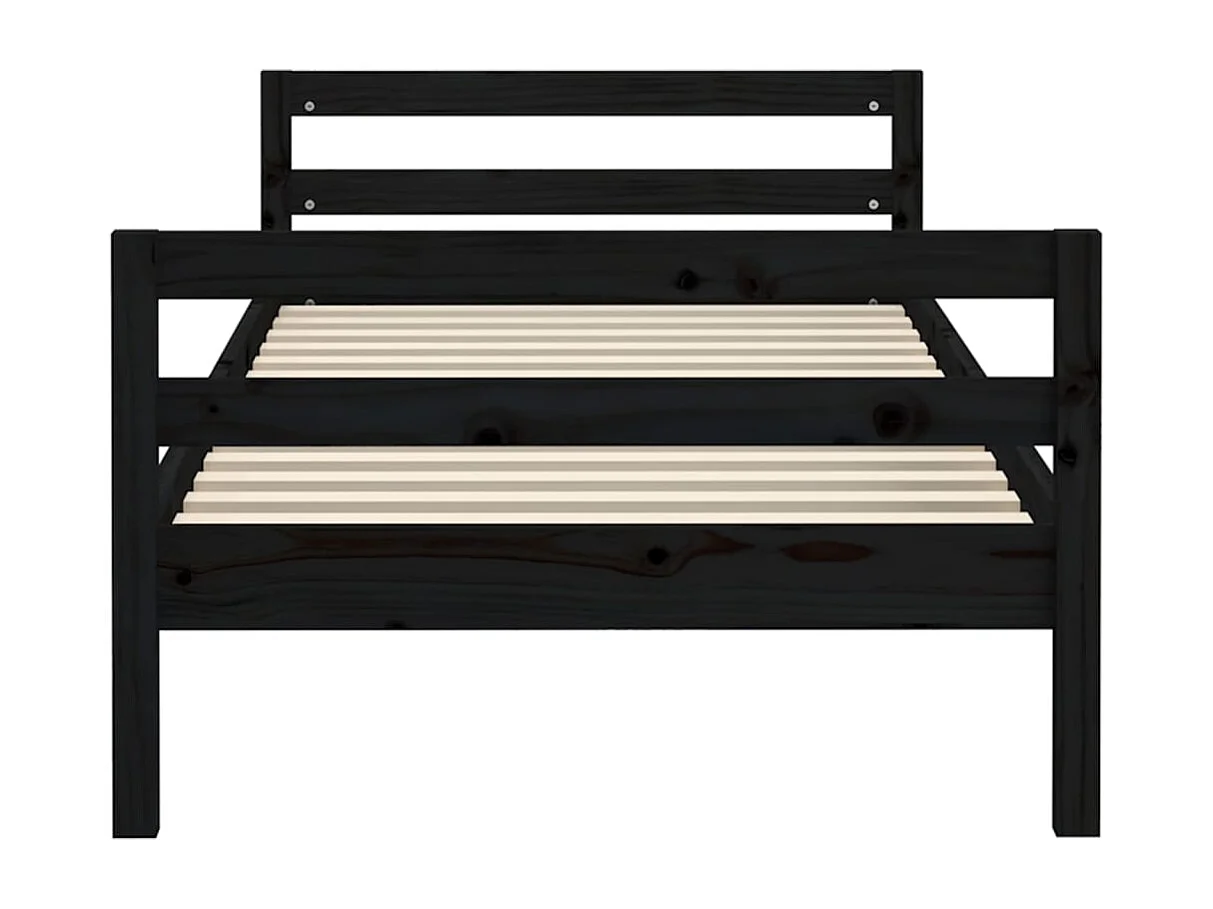 Bedframe | Eenpersoonsbed 75x190 cm massief grenenhout zwart