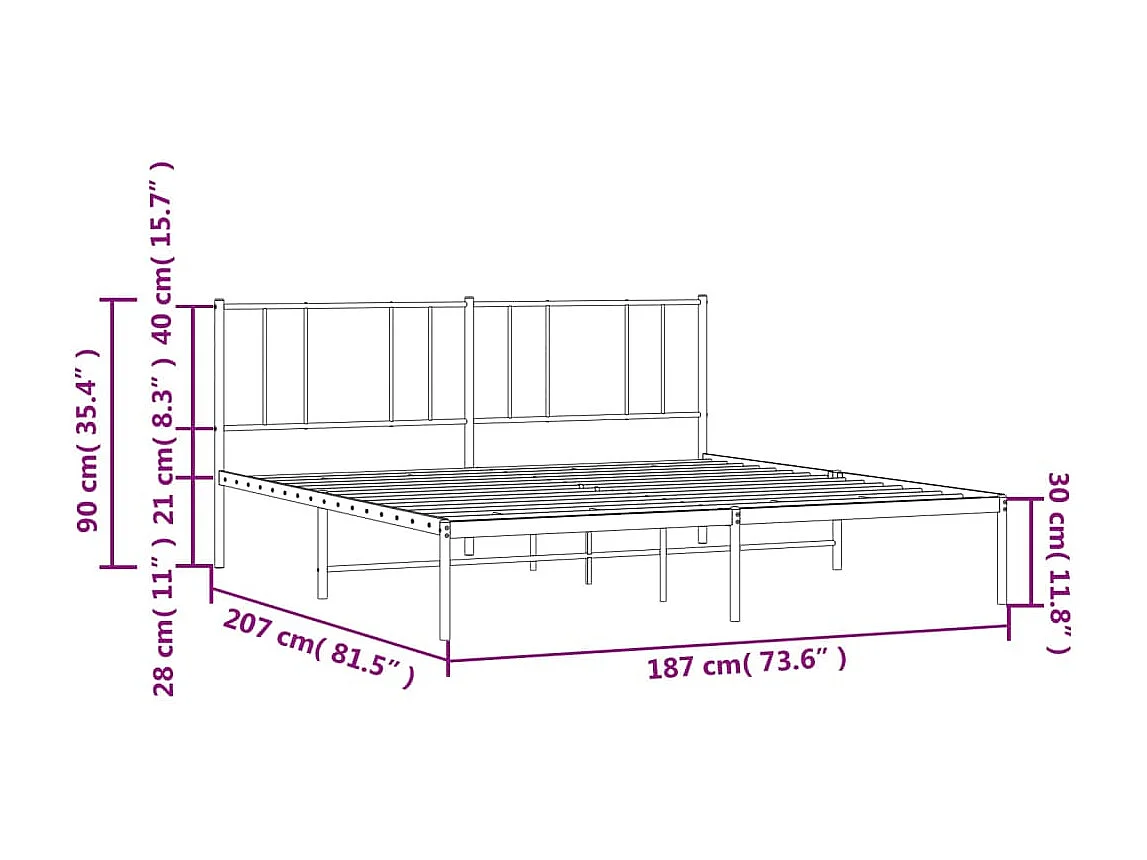 Lit double | Lit adulte | Cadre de lit métal et tête de lit blanc 180x200 cm