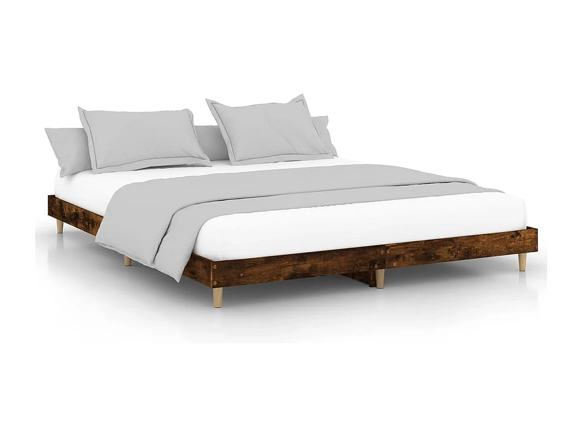 Lit double | Lit adulte | Cadre de lit chêne fumé 200x200 cm bois ingénierie