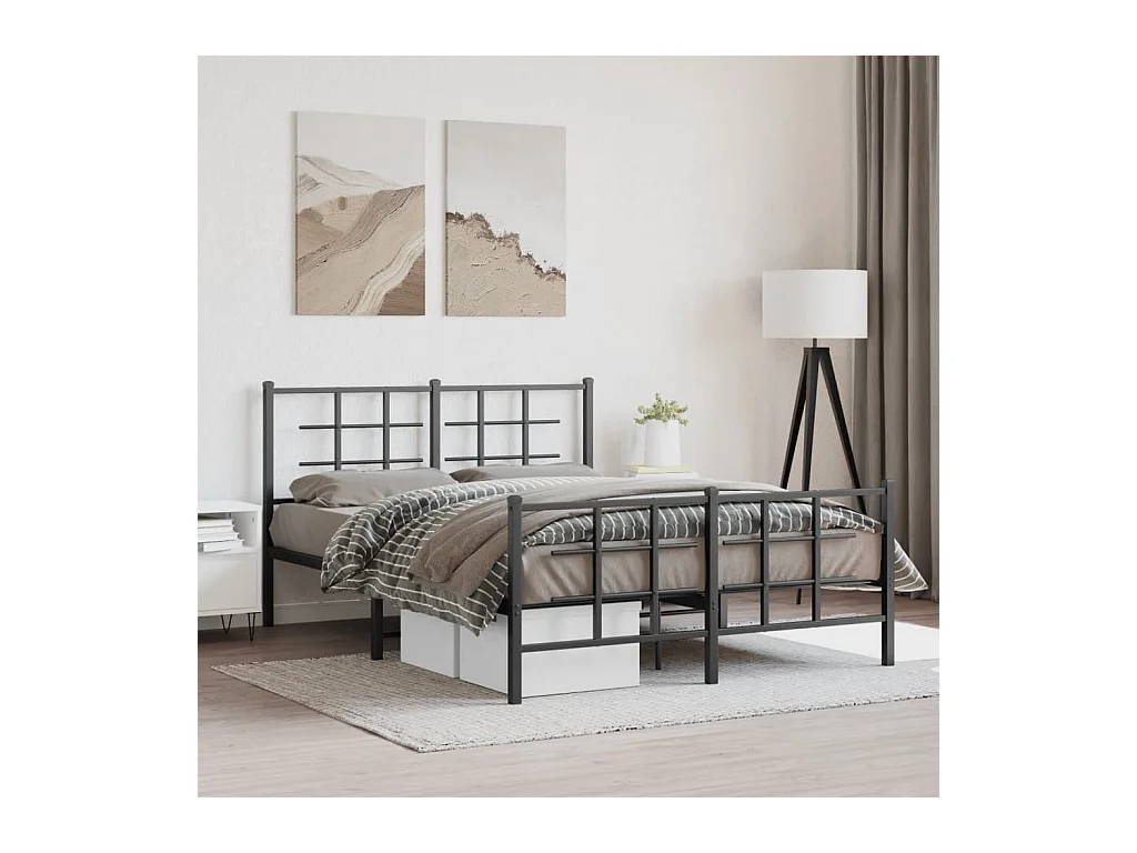 Lit double | Lit adulte | Cadre de lit métal avec pied de lit noir 140x190cm