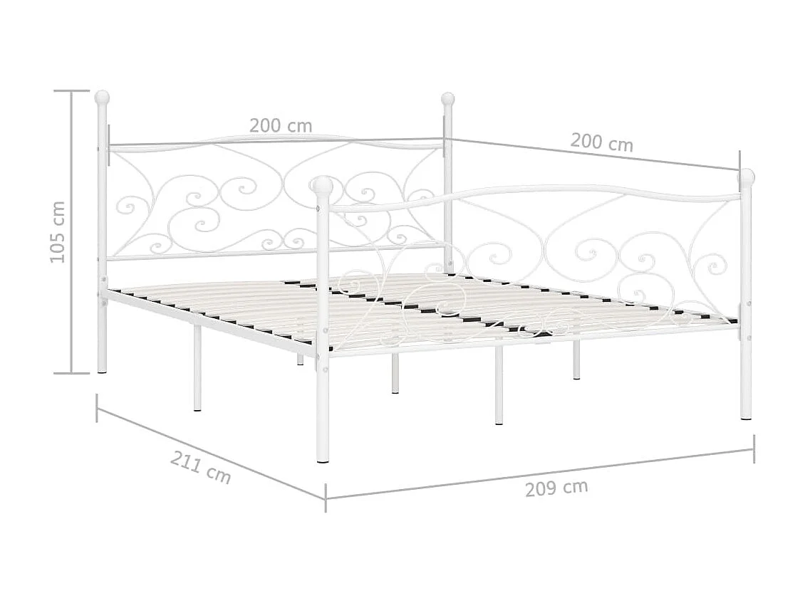 Lit double | Lit adulte | Cadre de lit avec sommier à lattes métal 200x200cm