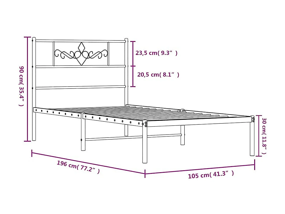 Lit simple | Lit adulte, enfant | Cadre de lit métal avec tête de lit noir 100x190cm