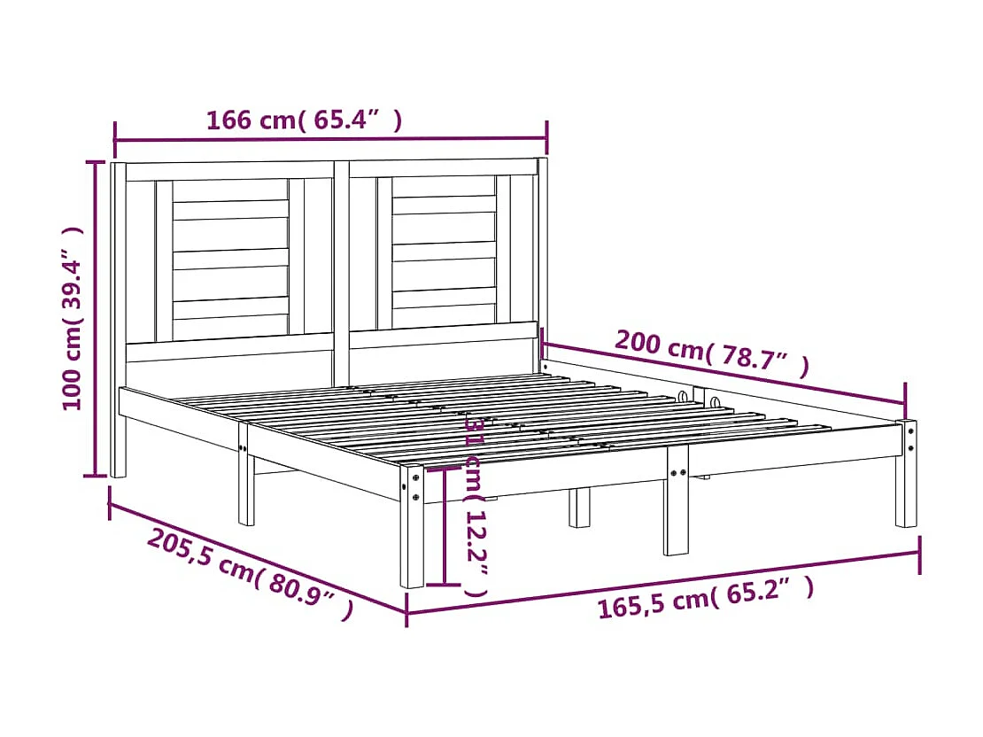 Lit double | Lit adulte | Cadre de lit blanc 160x200 cm bois de pin massif