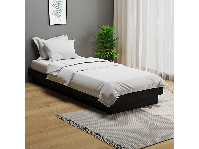 Lit simple | Lit adulte, enfant | Cadre de lit noir bois massif 75x190 cm