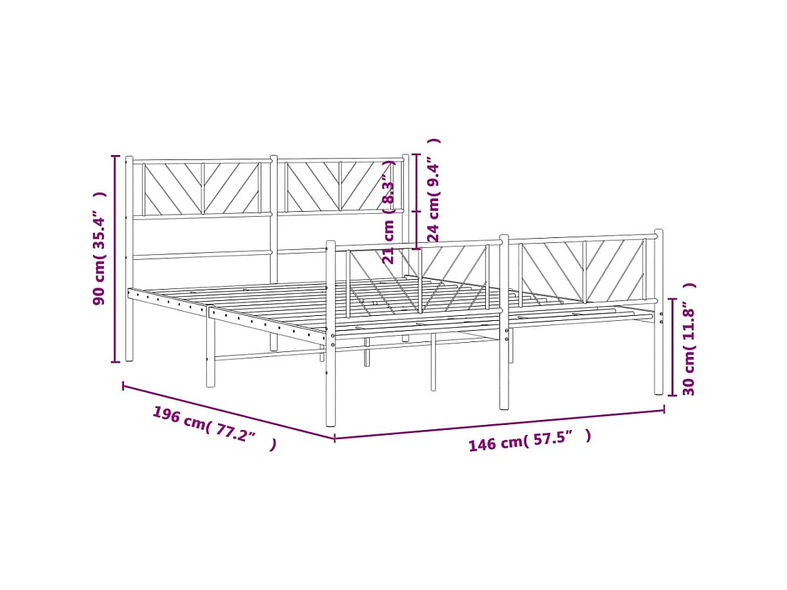Lit double | Lit adulte | Cadre de lit métal avec pied de lit noir 140x190cm