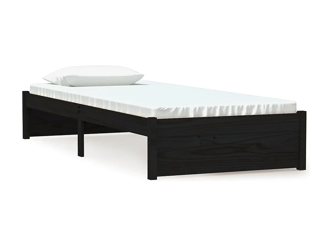 Lit simple | Lit adulte, enfant | Cadre de lit noir bois massif 75x190 cm