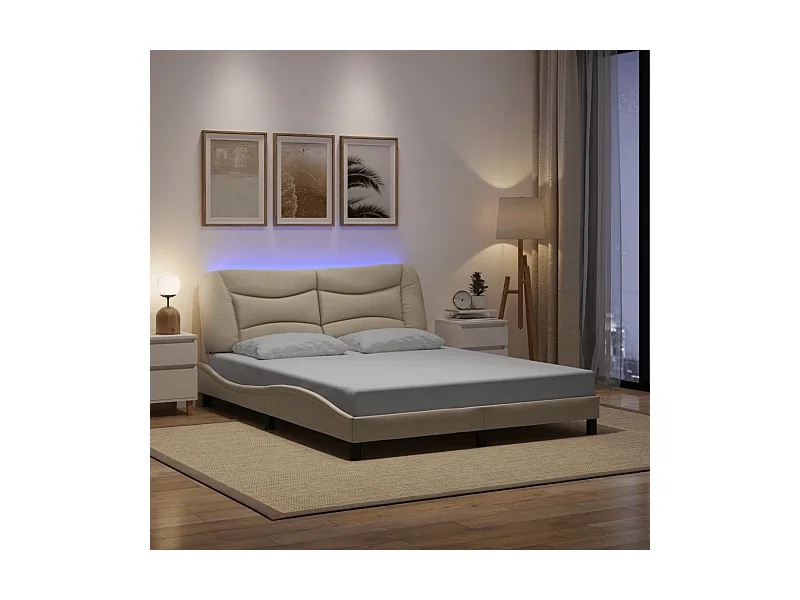Letto per adulti | Letto matrimoniale | Giroletto con LED senza Materasso Hvar Crema 160x200 cm in Tessuto