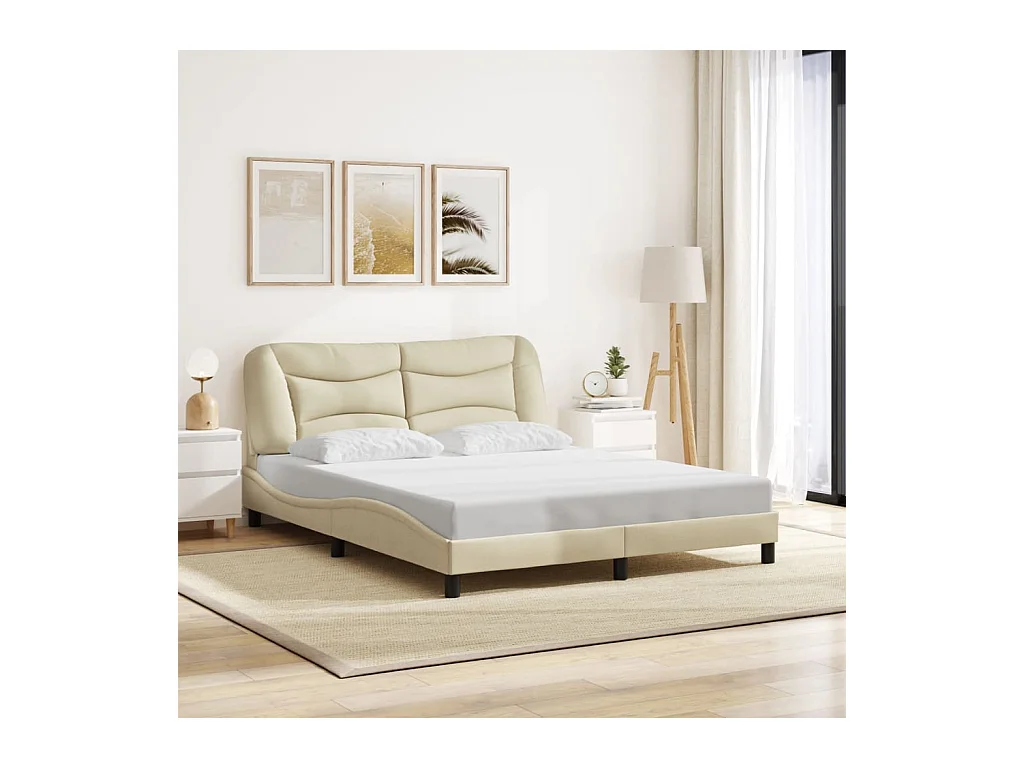 Letto per adulti | Letto matrimoniale | Giroletto con LED senza Materasso Hvar Crema 160x200 cm in Tessuto